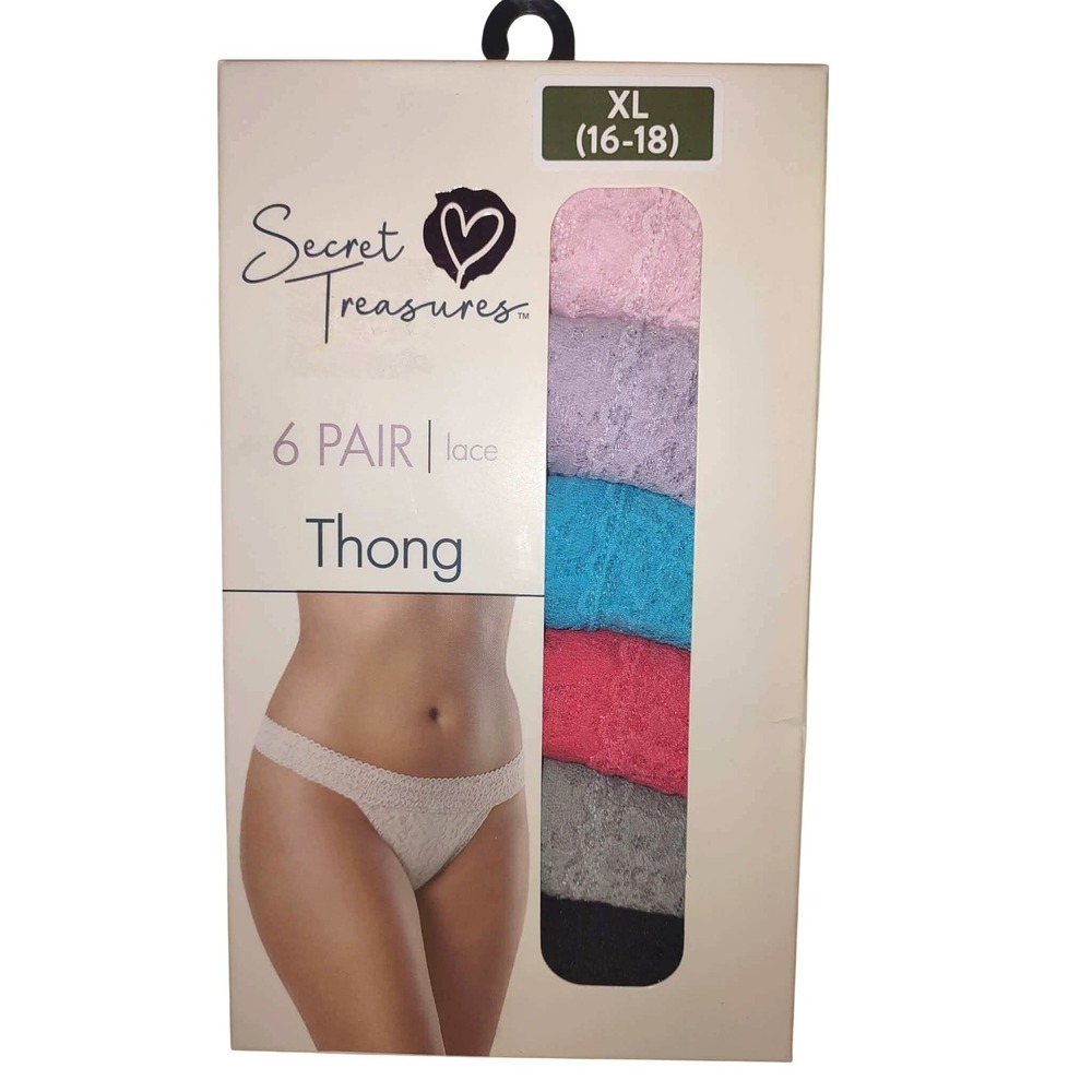 Secret Treasures Womens 6 Pack Lace Thong Panties XL 16-18 Multi Color New